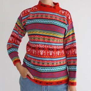 Vintage Ashleigh Morgan Red Fair Isle Stripe Nordic Holiday Sweater Eclectic L